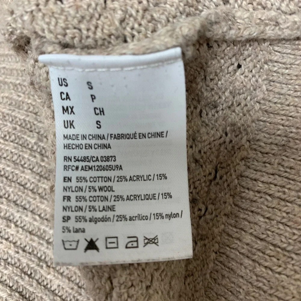 American Eagle Sweater Womens Small Oatmeal Excellent Pointelle Knit Crew Neck